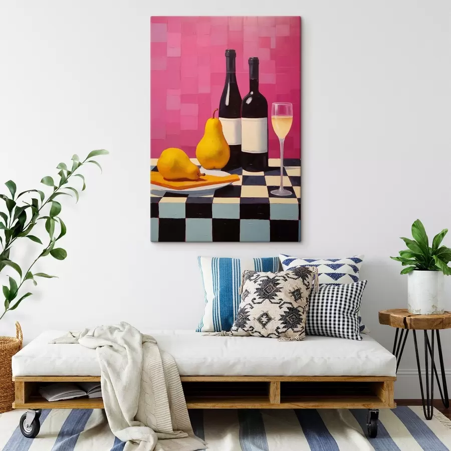 wall murals Pears, a glass of wine and two bottles of wine s44683