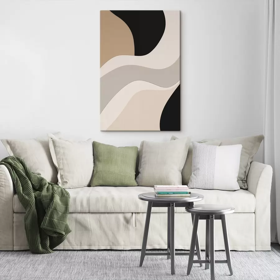 wall murals Abstract waves in beige and black s44688
