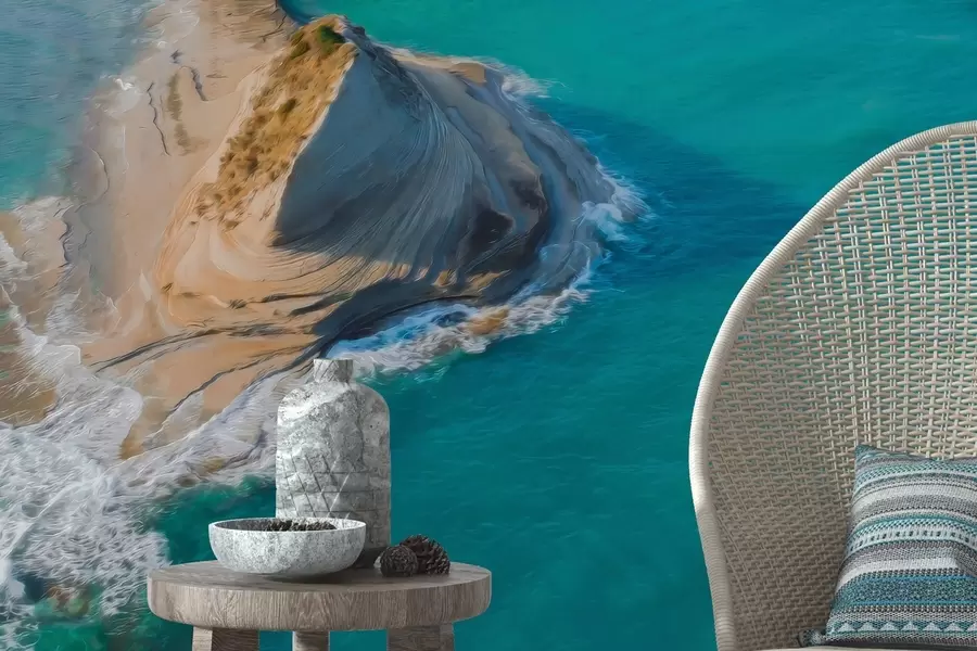 Wall Mural Photo Wallpaper Greece island, oil style texture, sea coast, aquamarine water, realism w04094