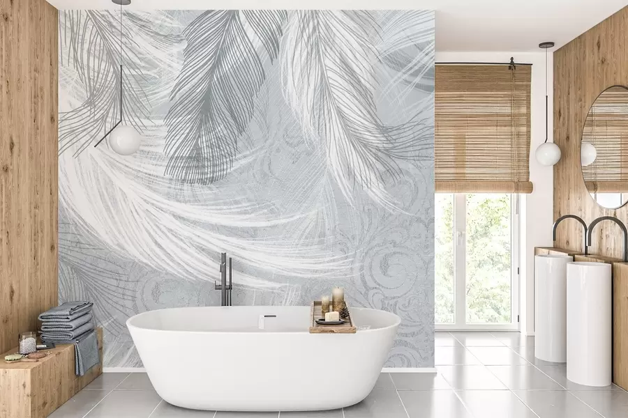 peintures murales Délicates plumes dans les tons bleus w04102v1