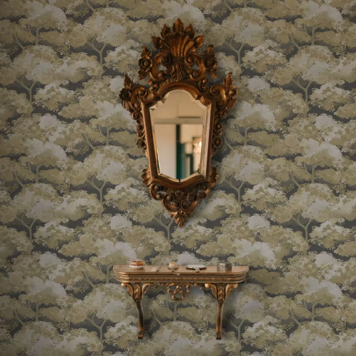 Papel pintado Bosque oscuro con árboles de colores cálidos a00170