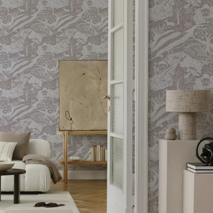 murales Ilustración pastel de cuento de hadas con animales y árboles a00172v1