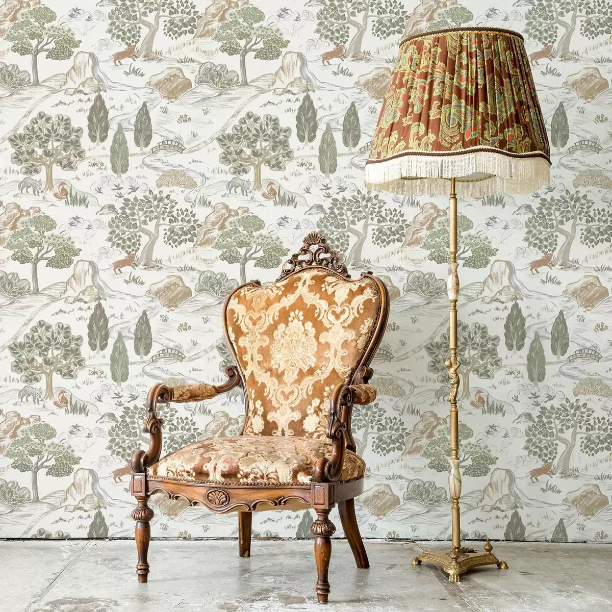 Wallpaper Fairy tale map of nature with animals and trees a00177