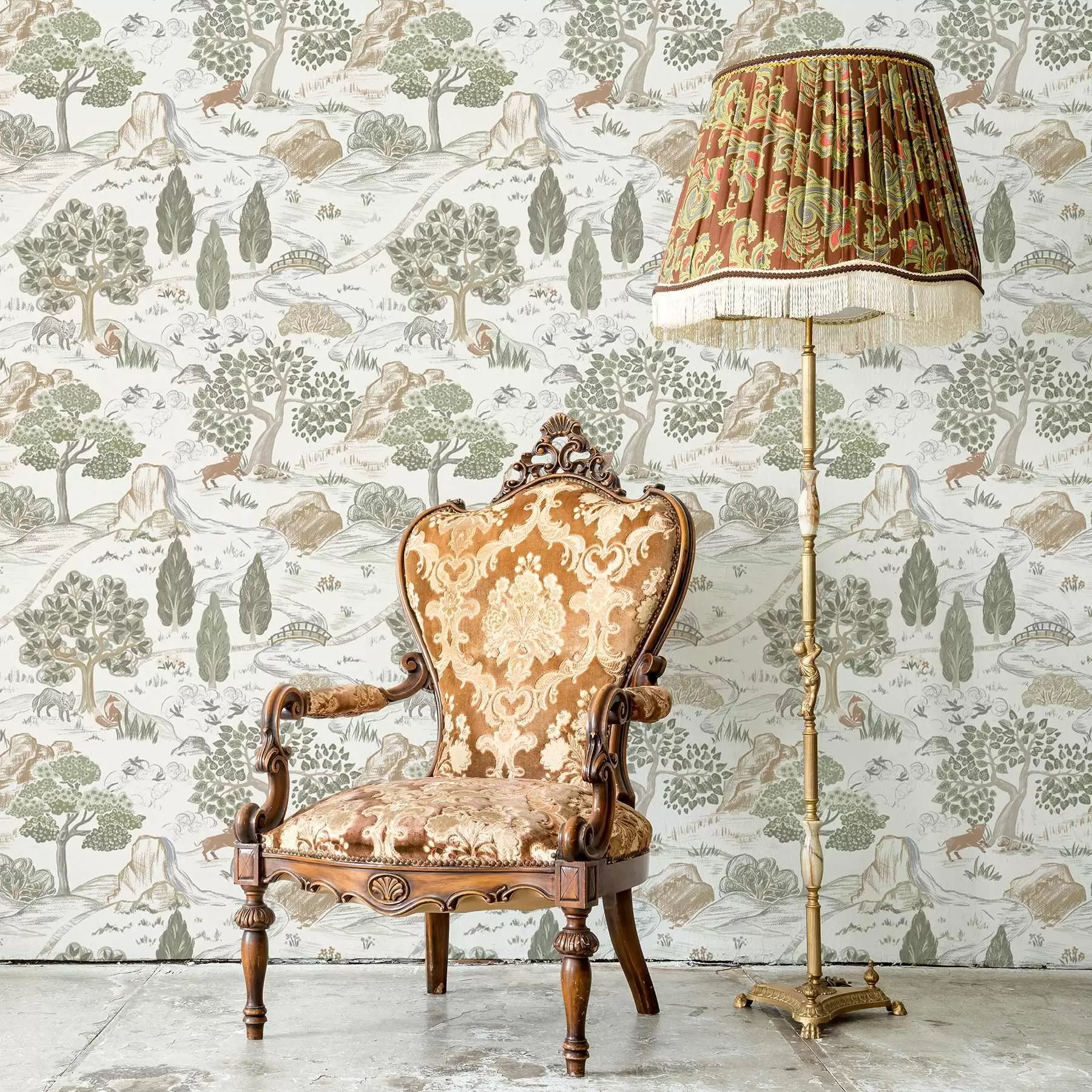 Wall Mural Photo Wallpaper Fairy tale map of nature with animals and trees a00177