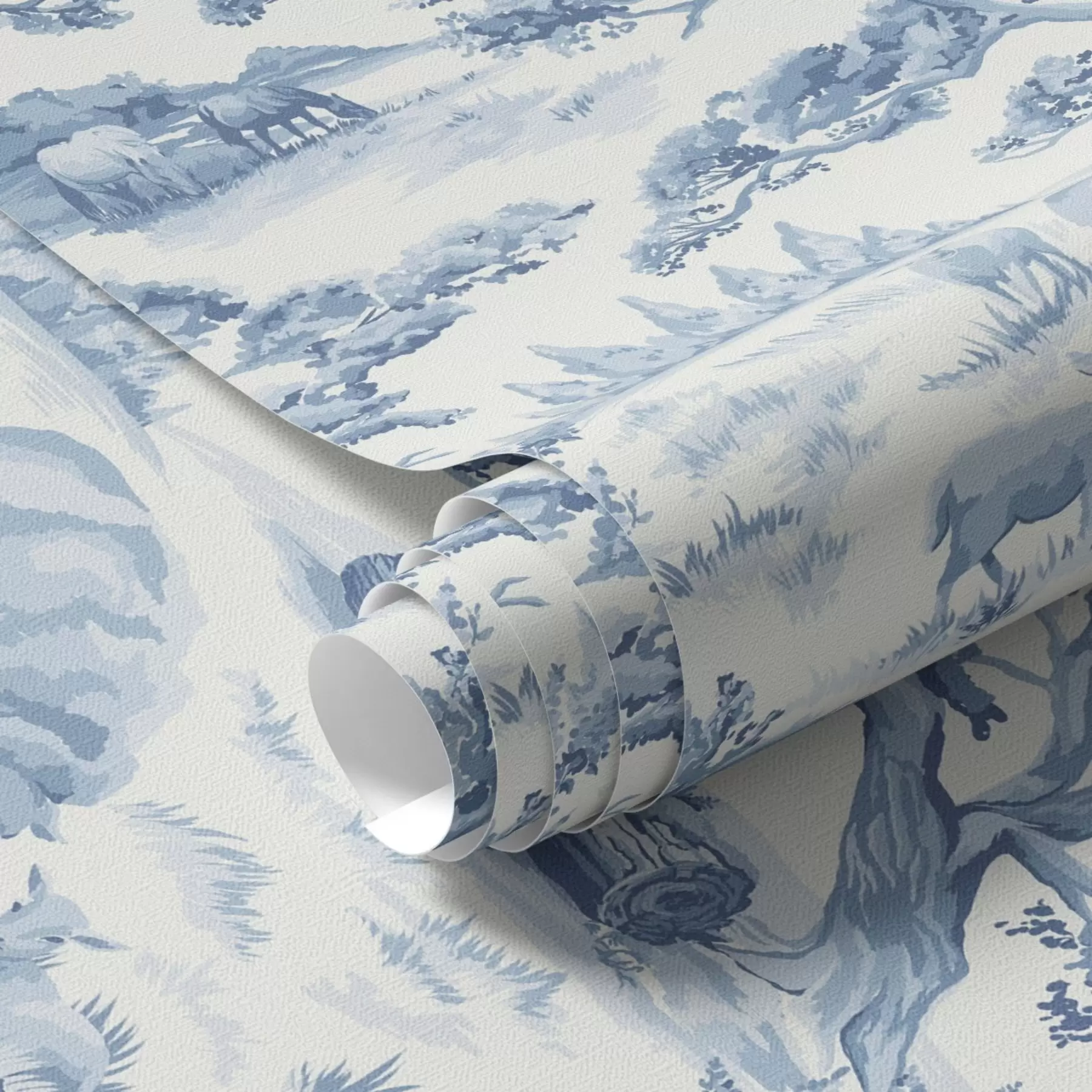 murales Paisaje rural en tonos azules con ovejas y árboles a00178