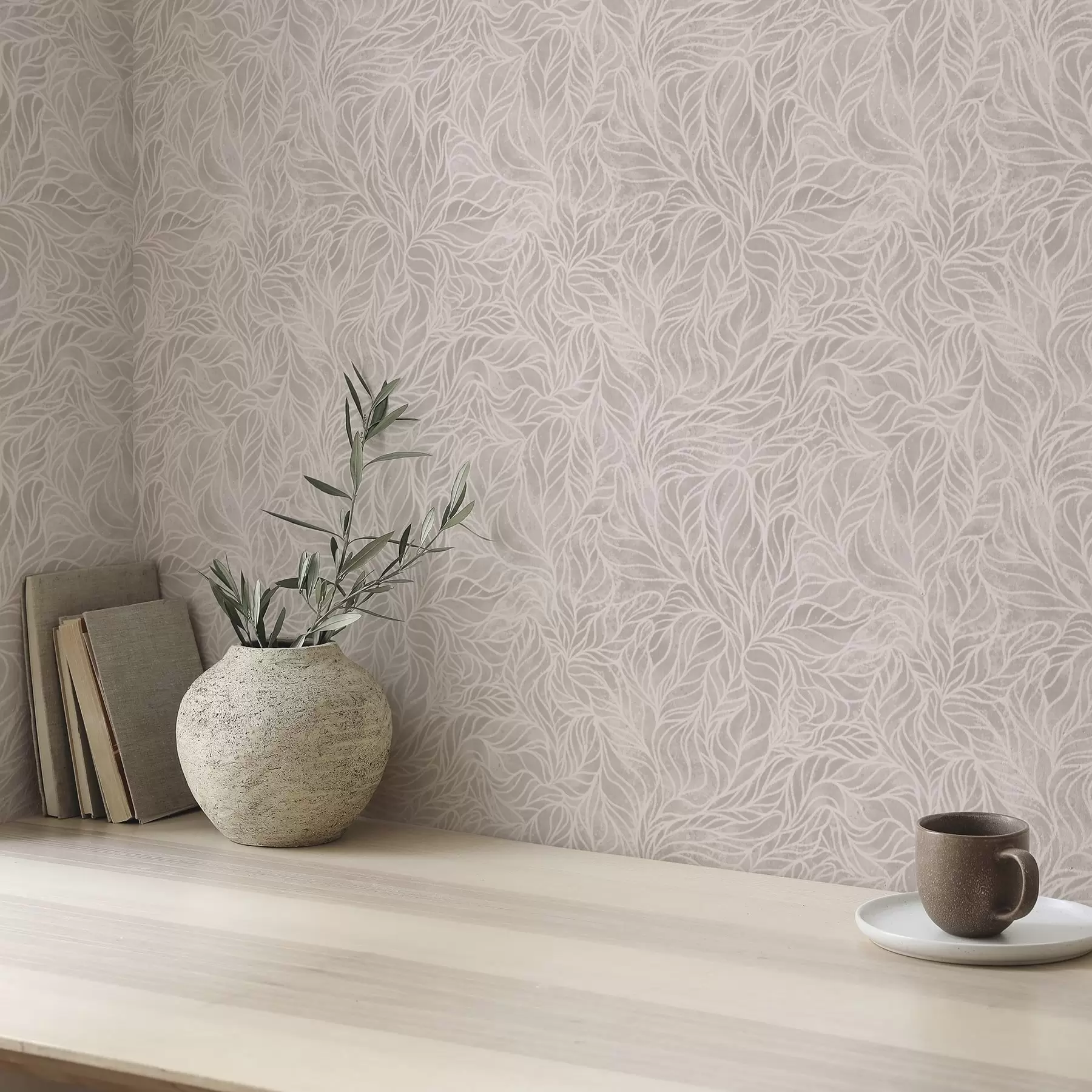 Wall Mural Photo Wallpaper Beige abstract texture with smooth lines of leaves a00179