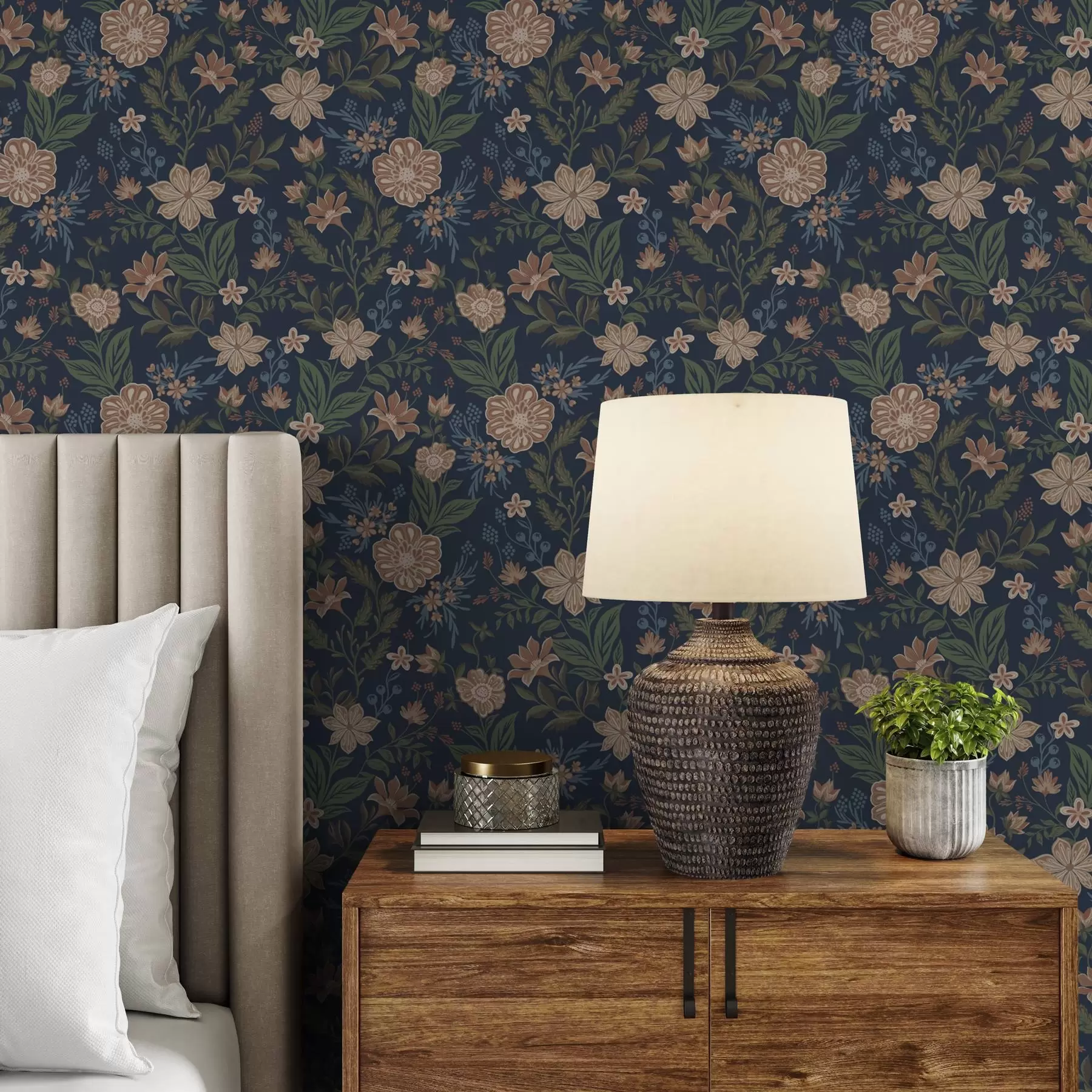 Wall Mural Photo Wallpaper Dark blue floral pattern in vintage style a00183