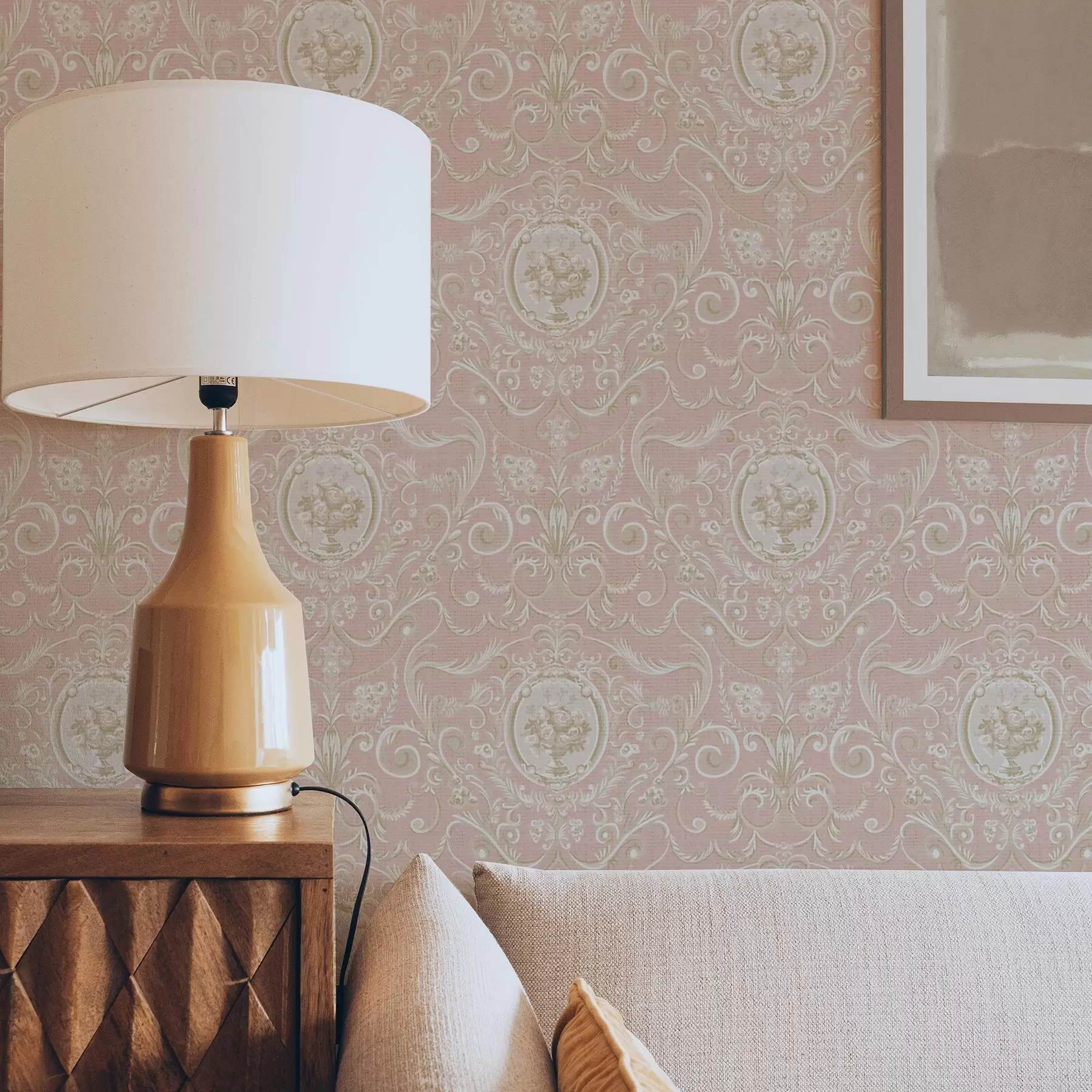 wall murals Pink classic pattern with medallions and flowers a00185