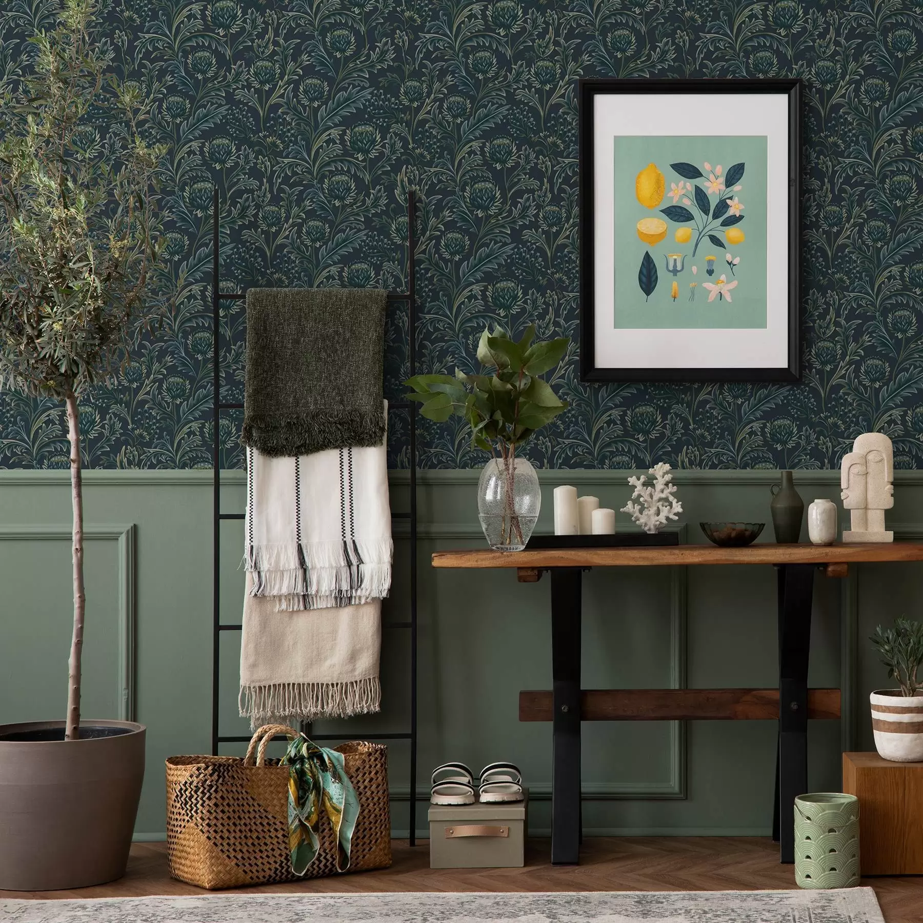 Wall Mural Photo Wallpaper Dark green floral pattern with artichokes a00186