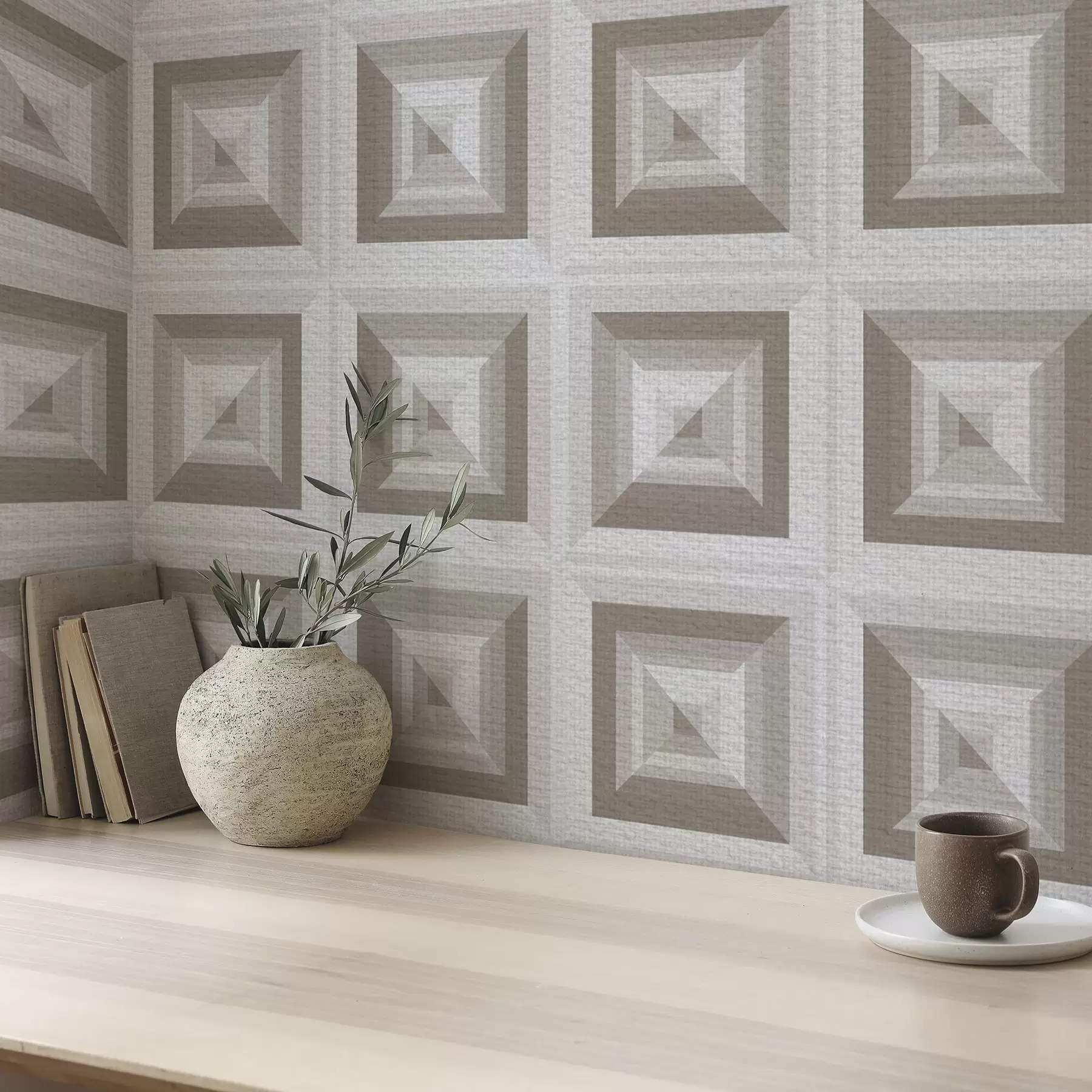 Wall Mural Photo Wallpaper Geometric three-dimensional pattern in gray and beige a00187