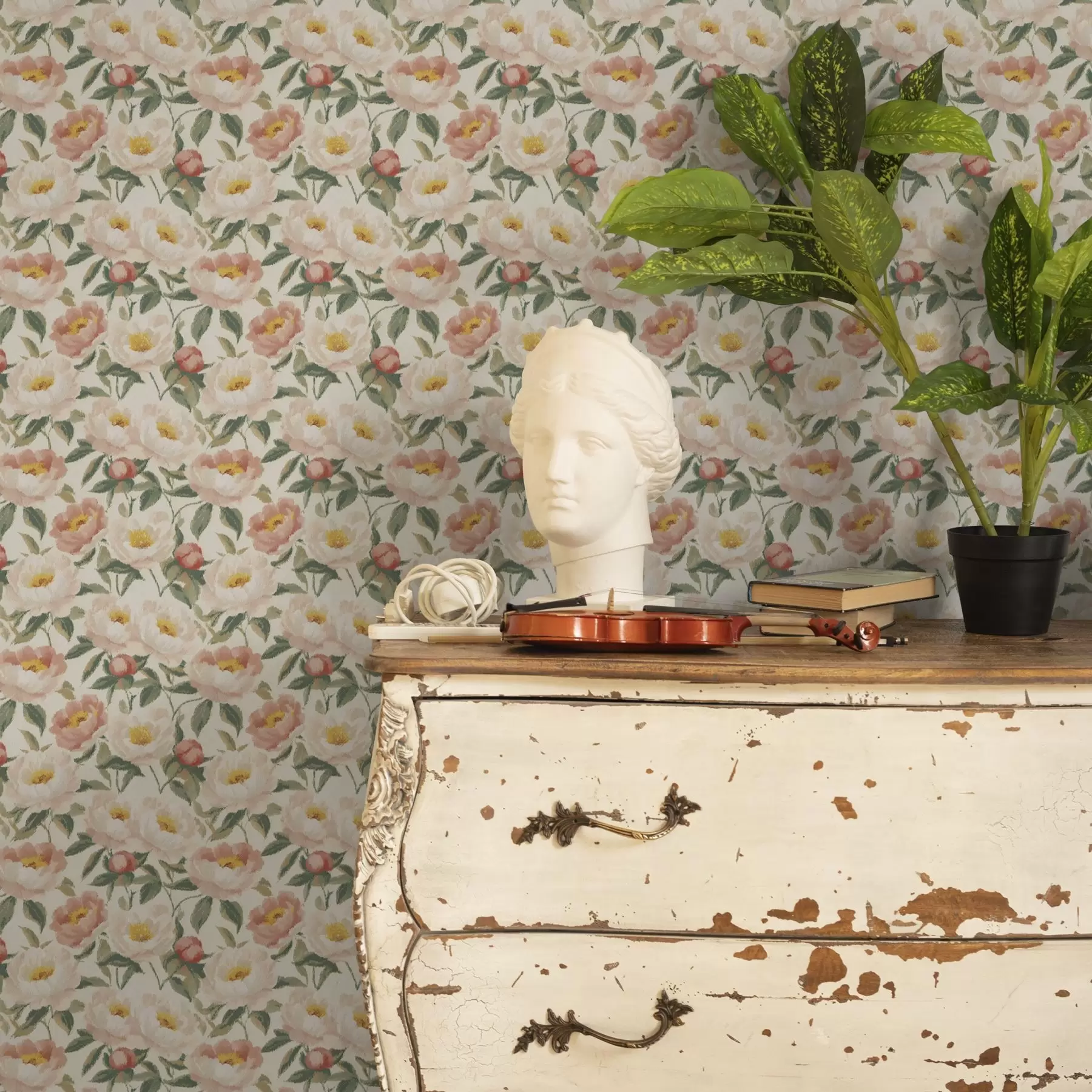 Wall Mural Photo Wallpaper Watercolor peonies in light colors in retro style a00193