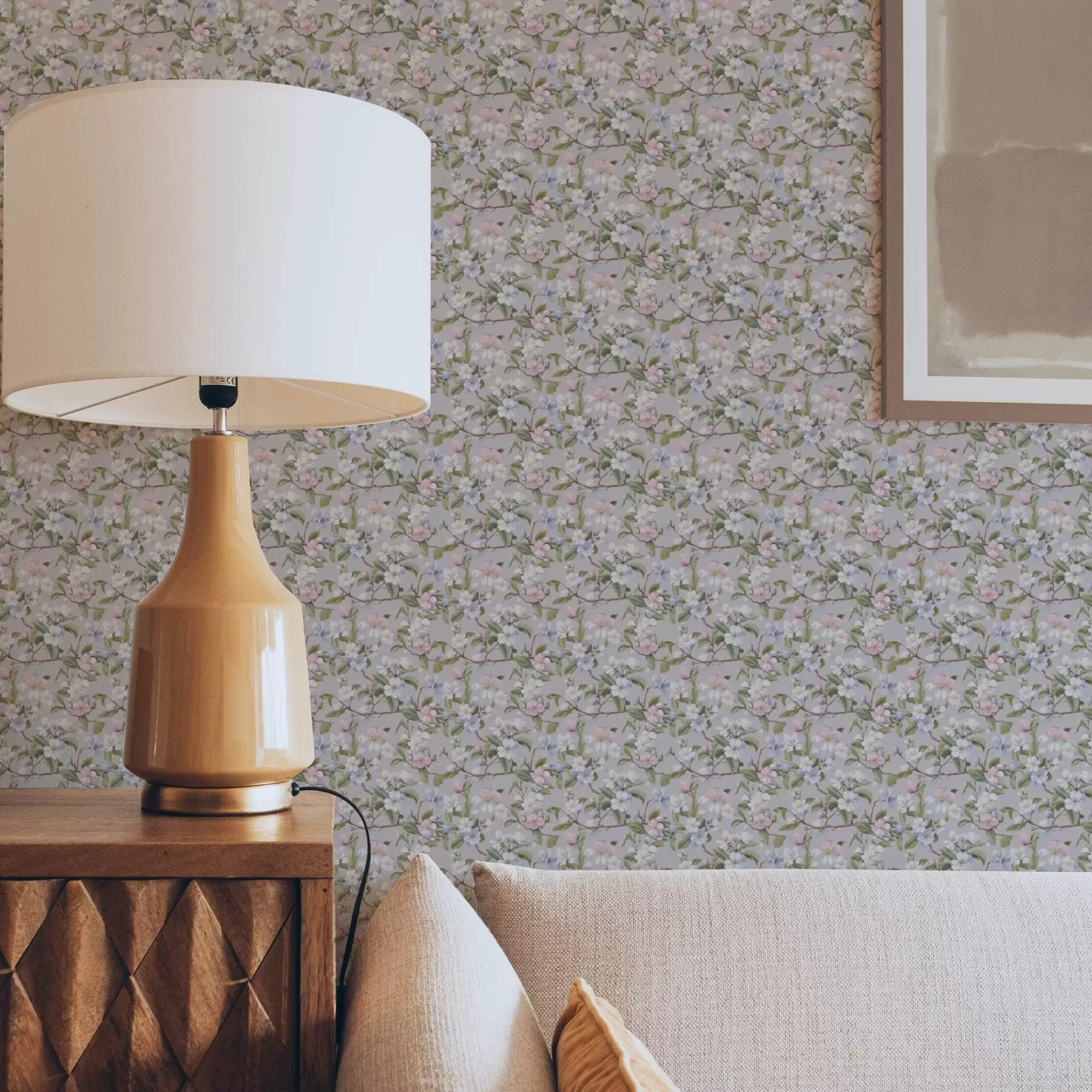 Wall Mural Photo Wallpaper Pastel floral diagonal in the style of Renaissance textile a00205