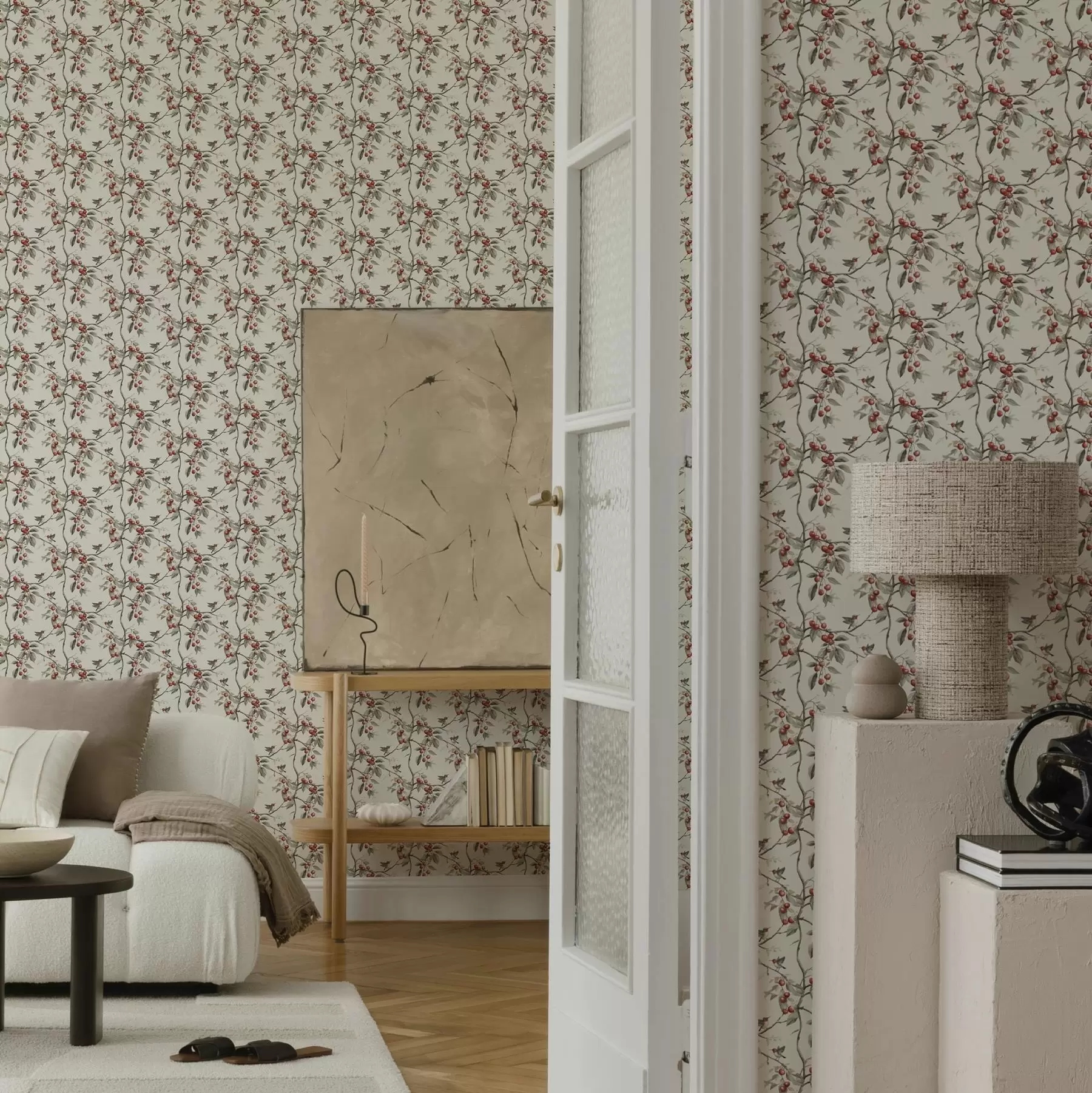 Wall Mural Photo Wallpaper Birds among cherry branches with red berries a00206