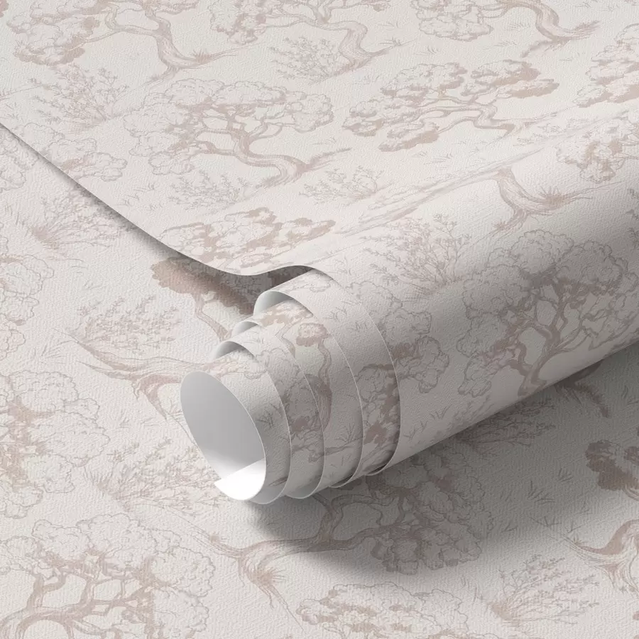 peintures murales Silhouettes d'arbres monochromatiques de style vintage, couleur beige a00210