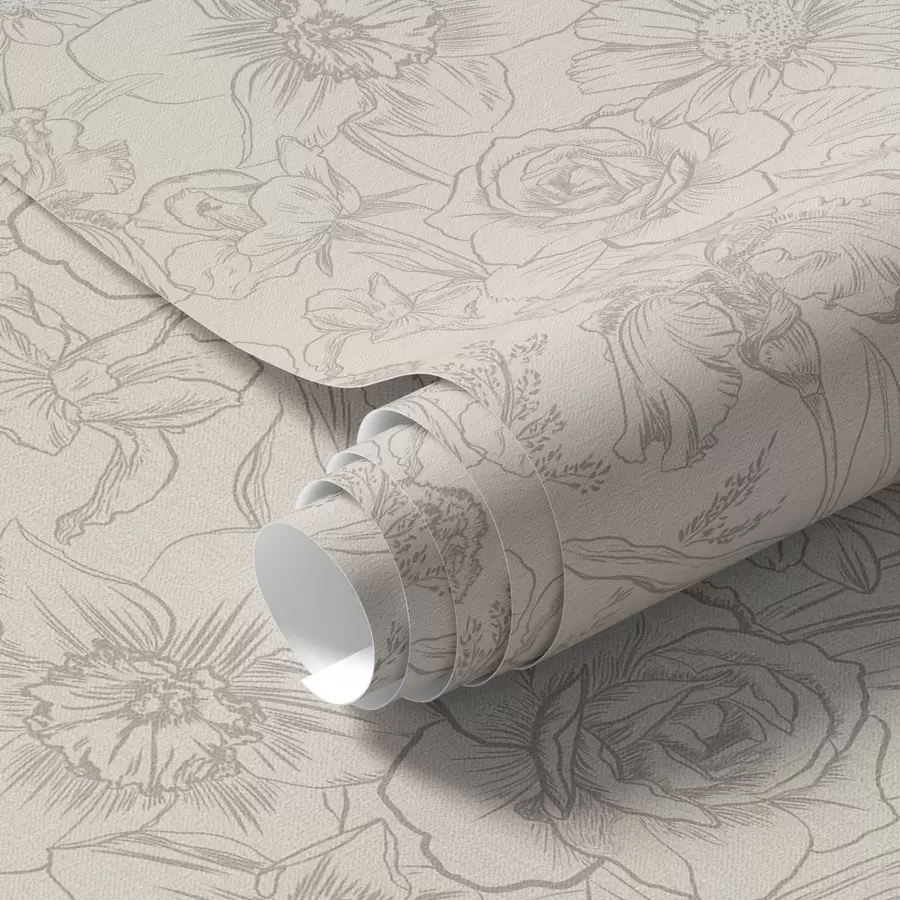 Wall Mural Photo Wallpaper Contour flowers on a cream background, delicate floral pattern a00218