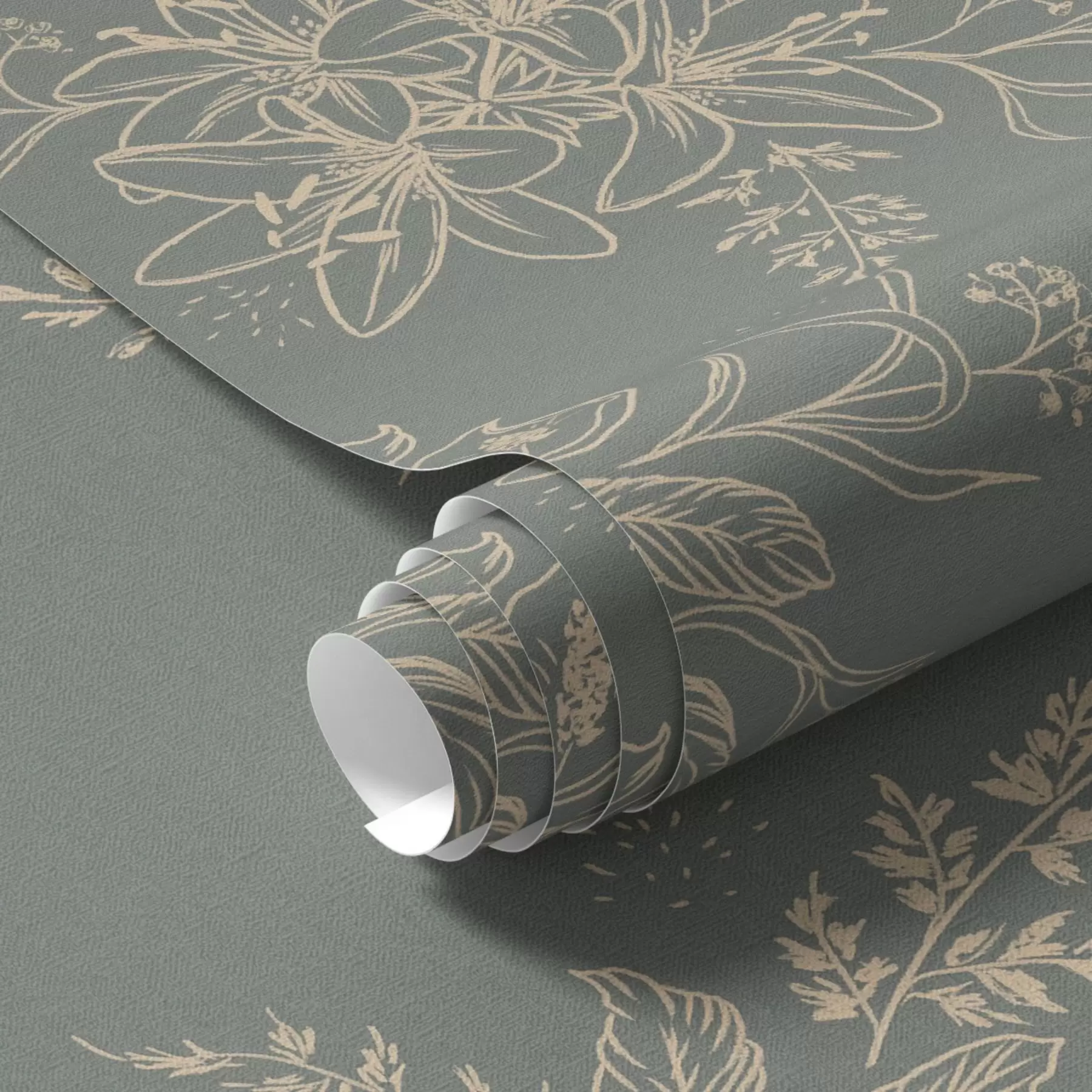 Wall Mural Photo Wallpaper Contour flowers on blue-gray background, elegant botanical pattern a00226