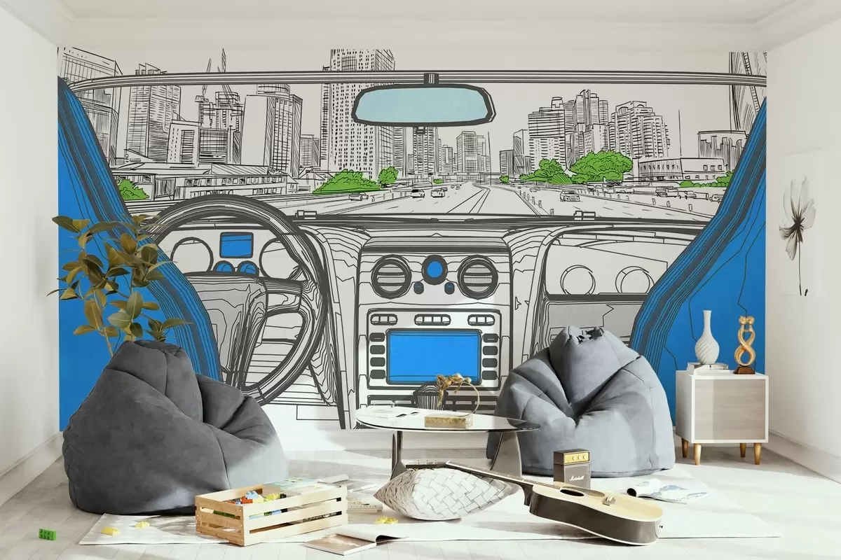 wall murals Contour view from a car w04109v1