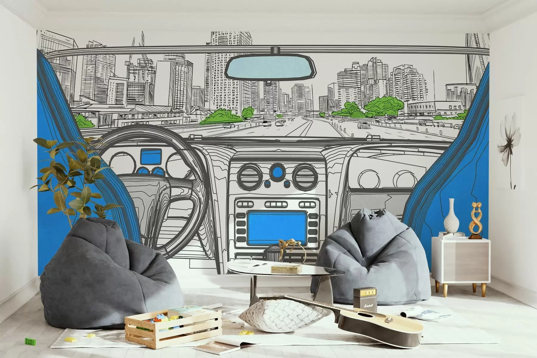 wall murals Contour view from a car w04109v1