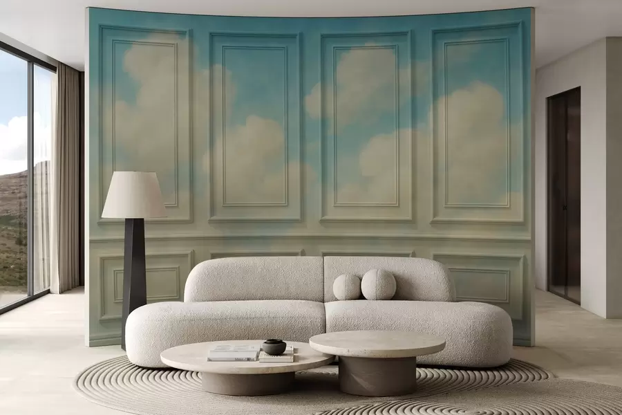 Wall Mural Photo Wallpaper Moulding imitation with airy clouds w04110