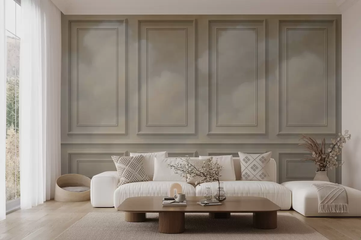 Wall Mural Photo Wallpaper Moulding imitation with airy clouds w04110v1