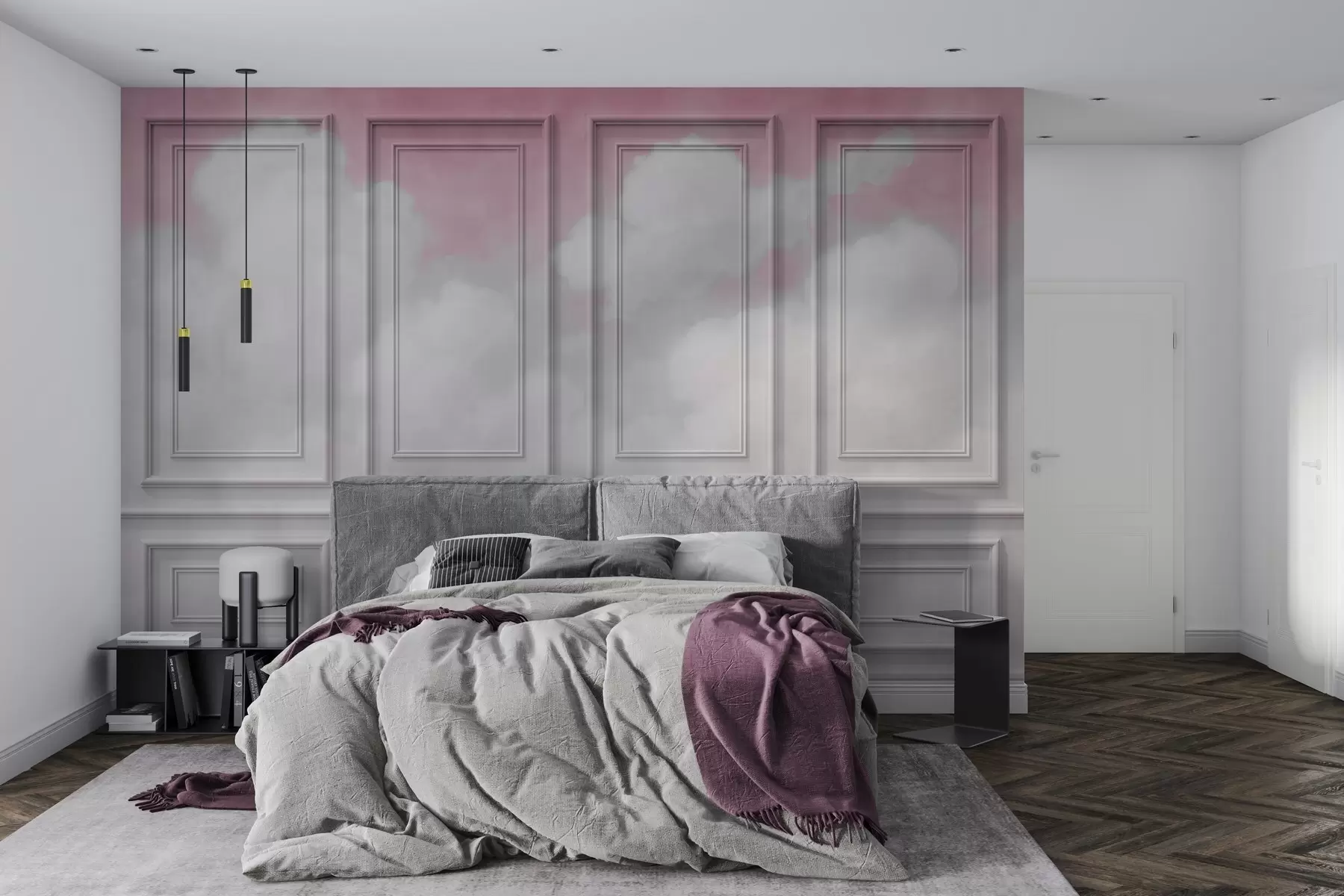 wall murals Moulding imitation with airy clouds w04110v2