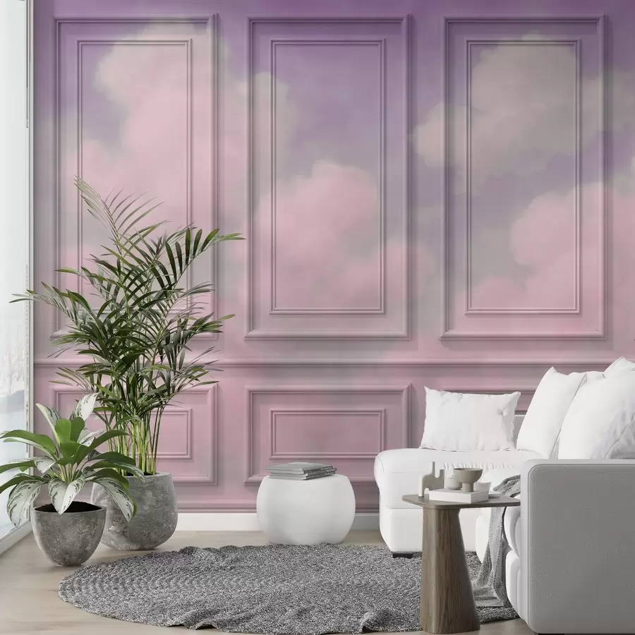 Wall Mural Photo Wallpaper Moulding imitation with airy clouds w04110v3