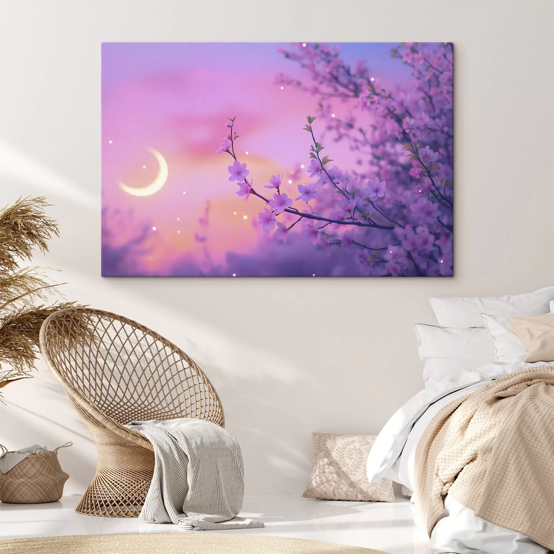 murales Cielo púrpura con luna y cerezos s44717