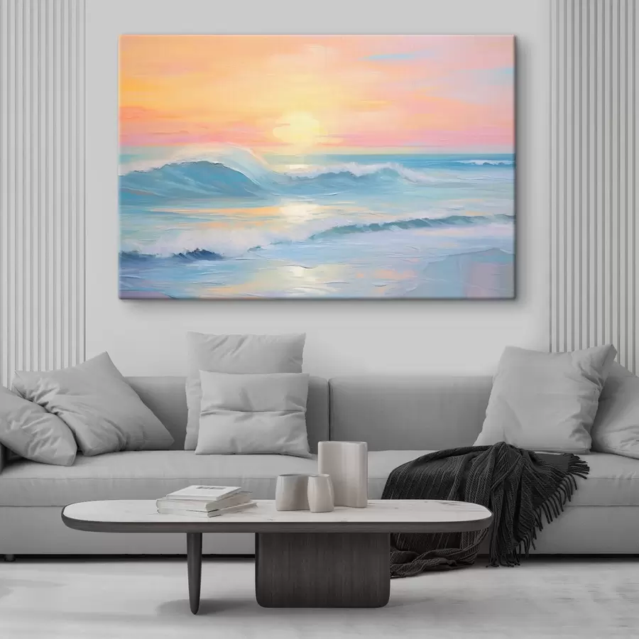 wall murals Sea waves on the background of the sunset s44729