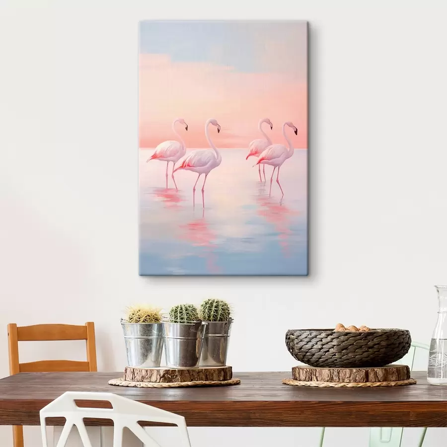 wall murals Flamingos in shallow water at sunset s44732