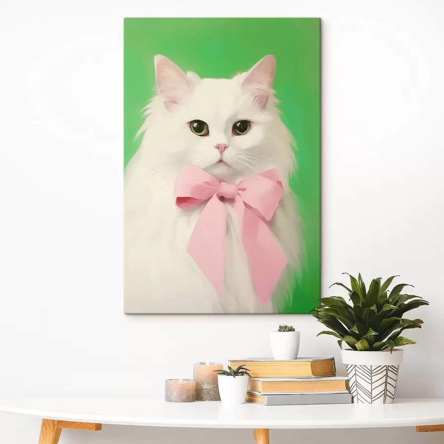 wall murals White cat with pink bow s44739