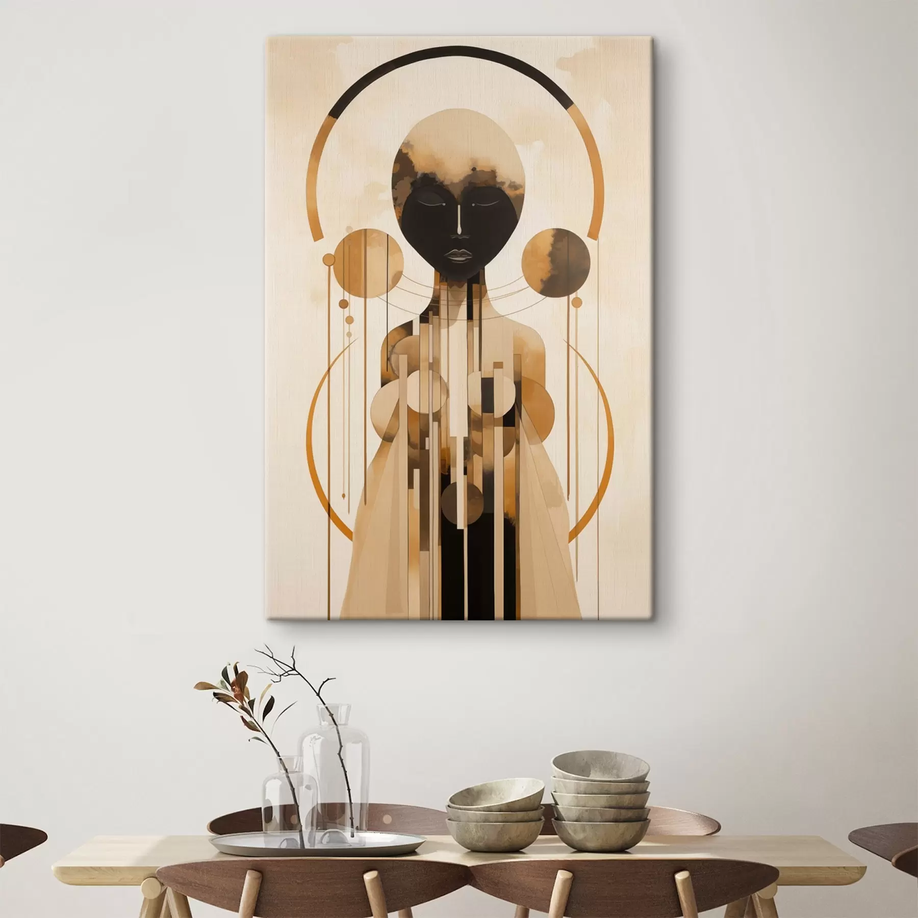 wall murals Figure with circles in beige and brown palette s44747