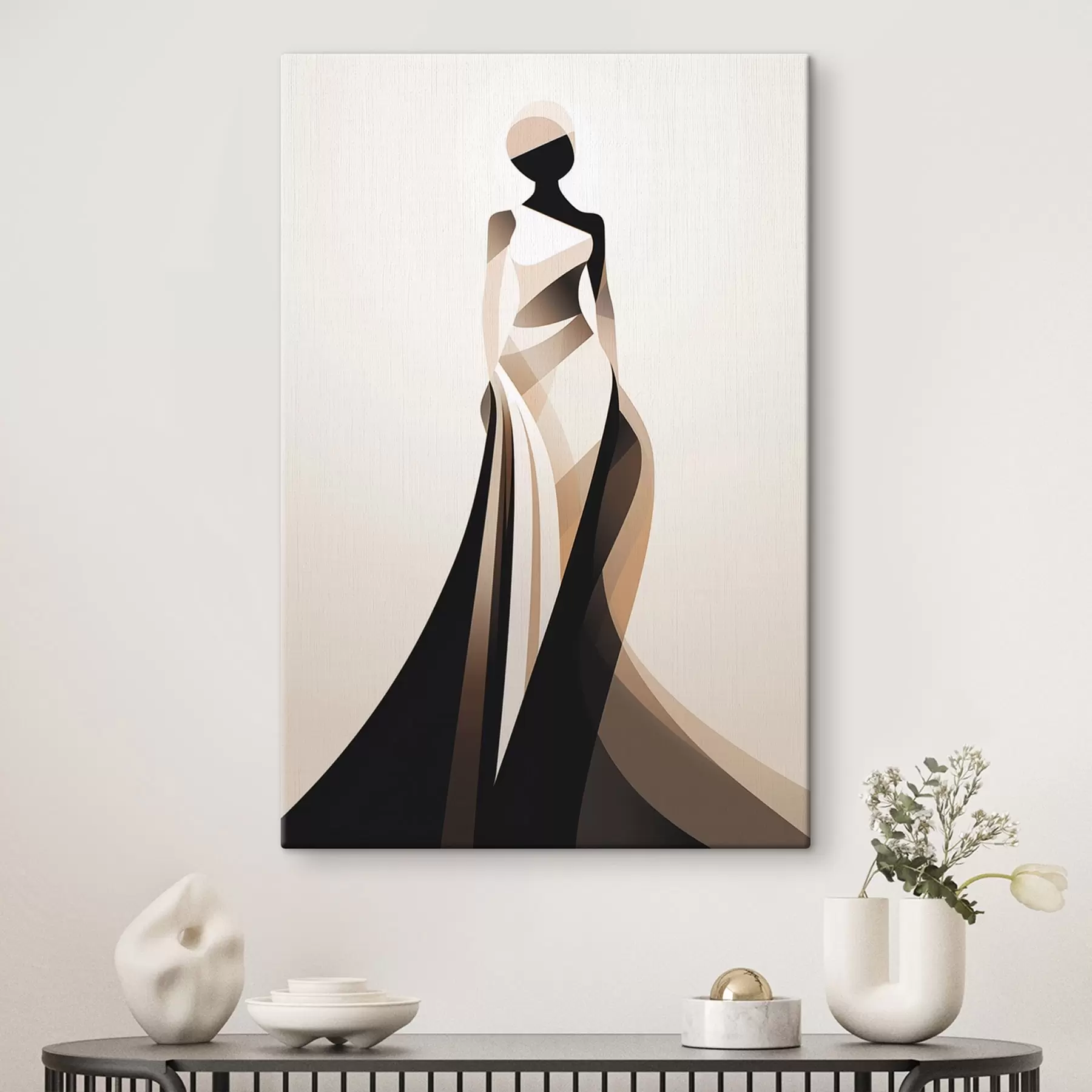 murales Silueta femenina en tonos beige y negro s44749