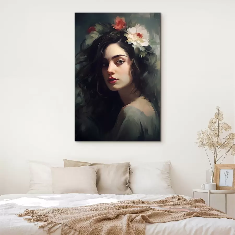 murales Mujer morena con corona de flores s44762