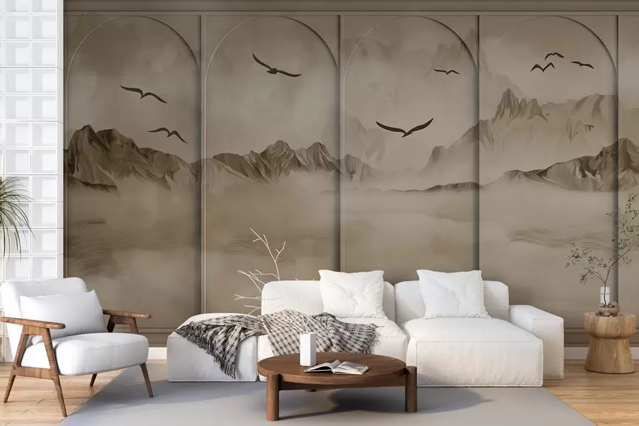 wall murals Mountains through panels w04134v1