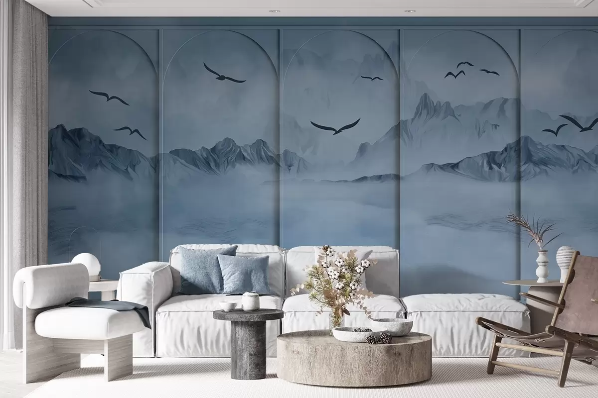 wall murals Mountains through panels w04134