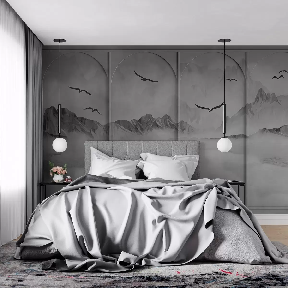 wall murals Mountains through panels w04134v2