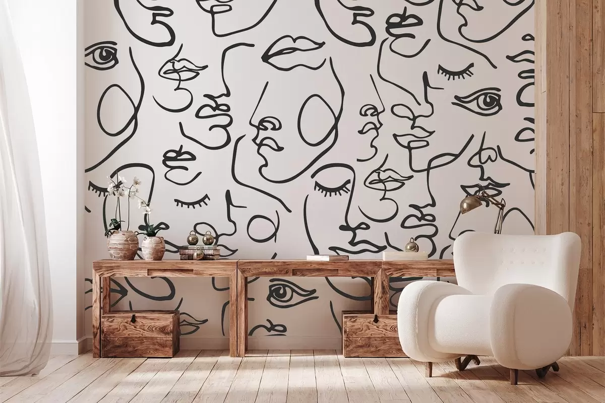 Wall Mural Photo Wallpaper Abstract faces black color w04121