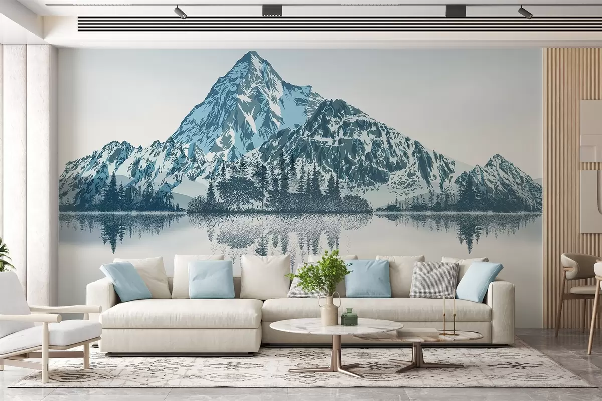 wall murals Mountains, forest and lake w04129