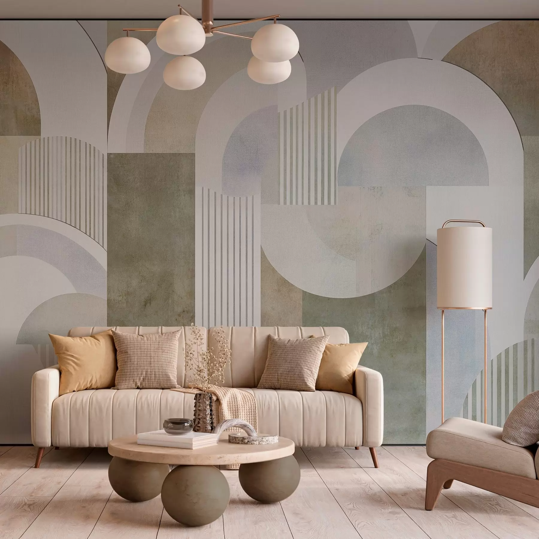 peintures murales Géométrie abstraite de style Art déco avec un effet rétro w04079