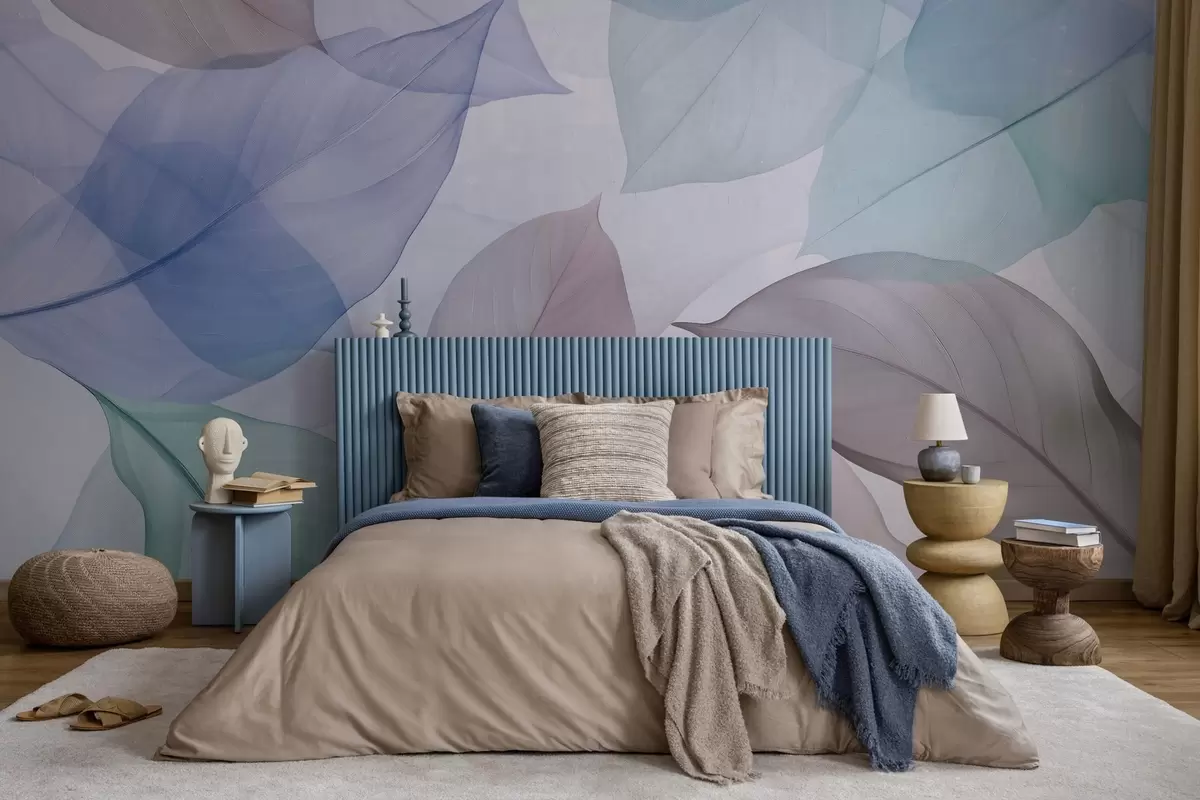 Wall Mural Photo Wallpaper Translucent leaves with veins in blue and brown tones w04075