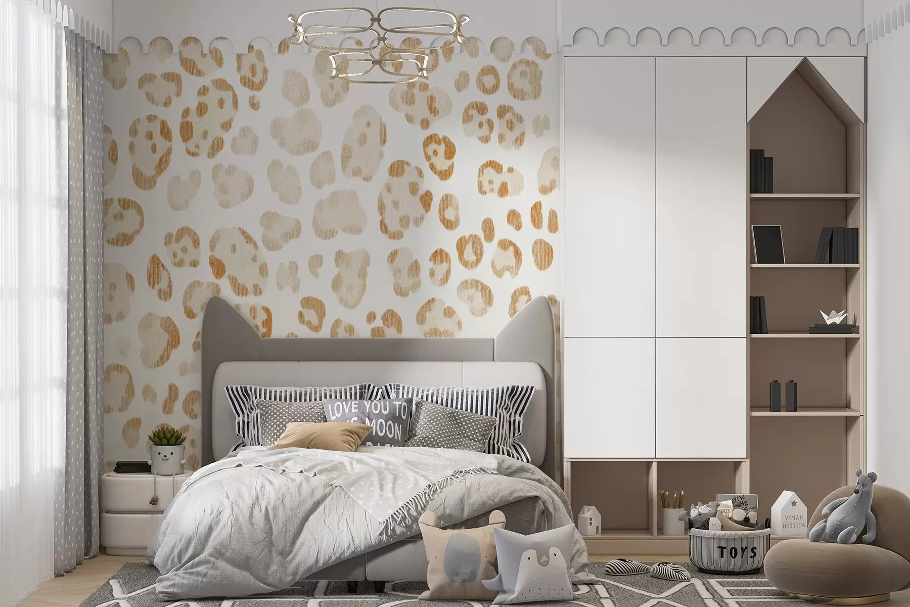 murales Estampado de leopardo, textura de lana, color beige w04112v1
