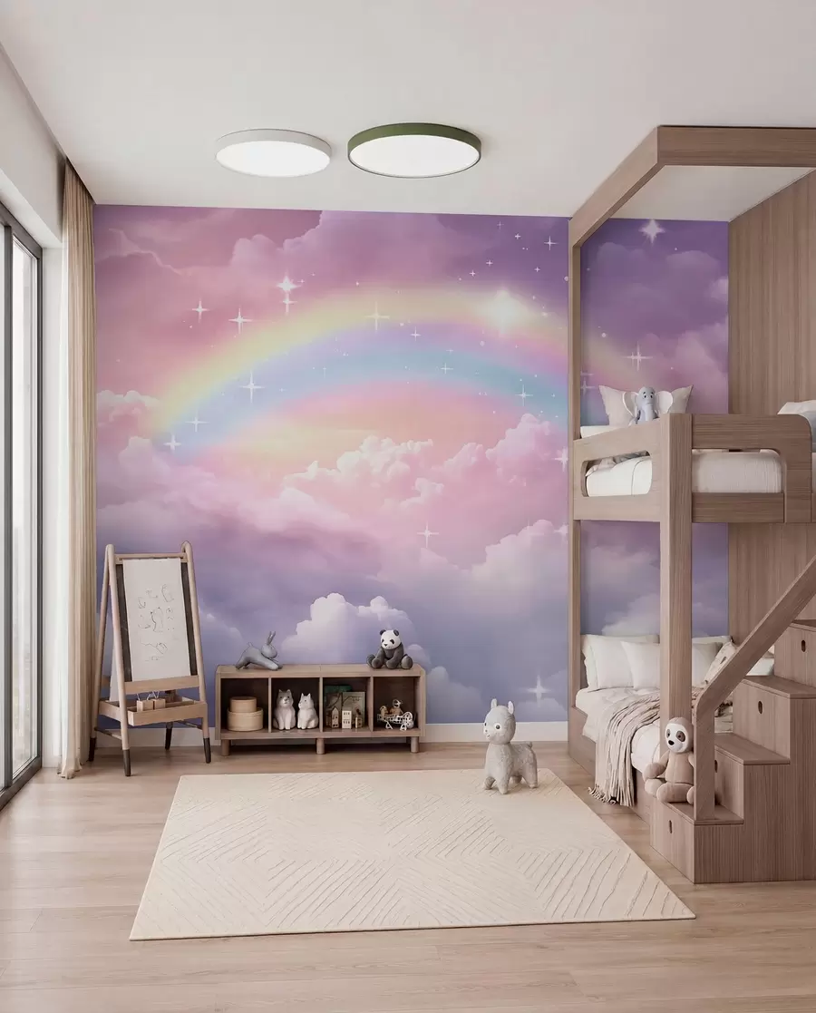 Wall Mural Photo Wallpaper Rainbow in Lavender Clouds w04146