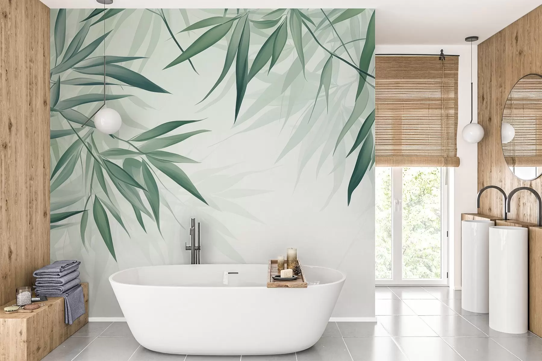 wall murals Bamboo leaves w04147