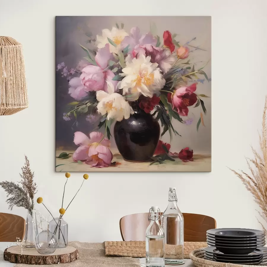 wall murals Bouquet of peonies in a dark vase s44769