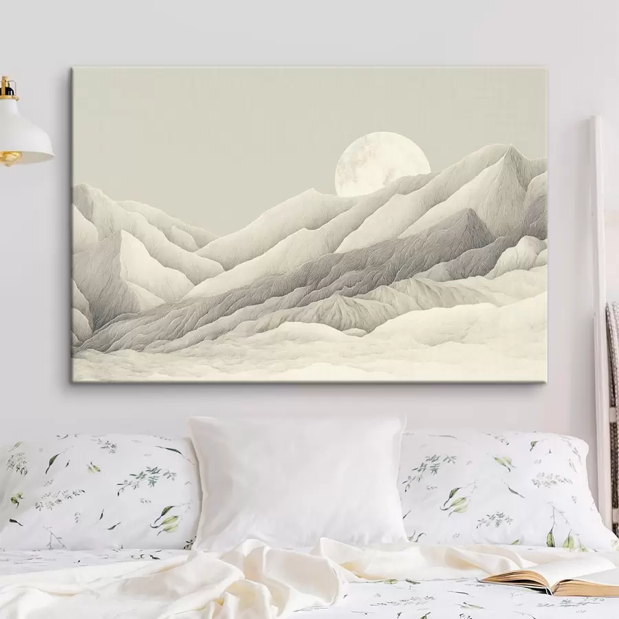 wall murals Mountains with moon, detailed drawing s44788