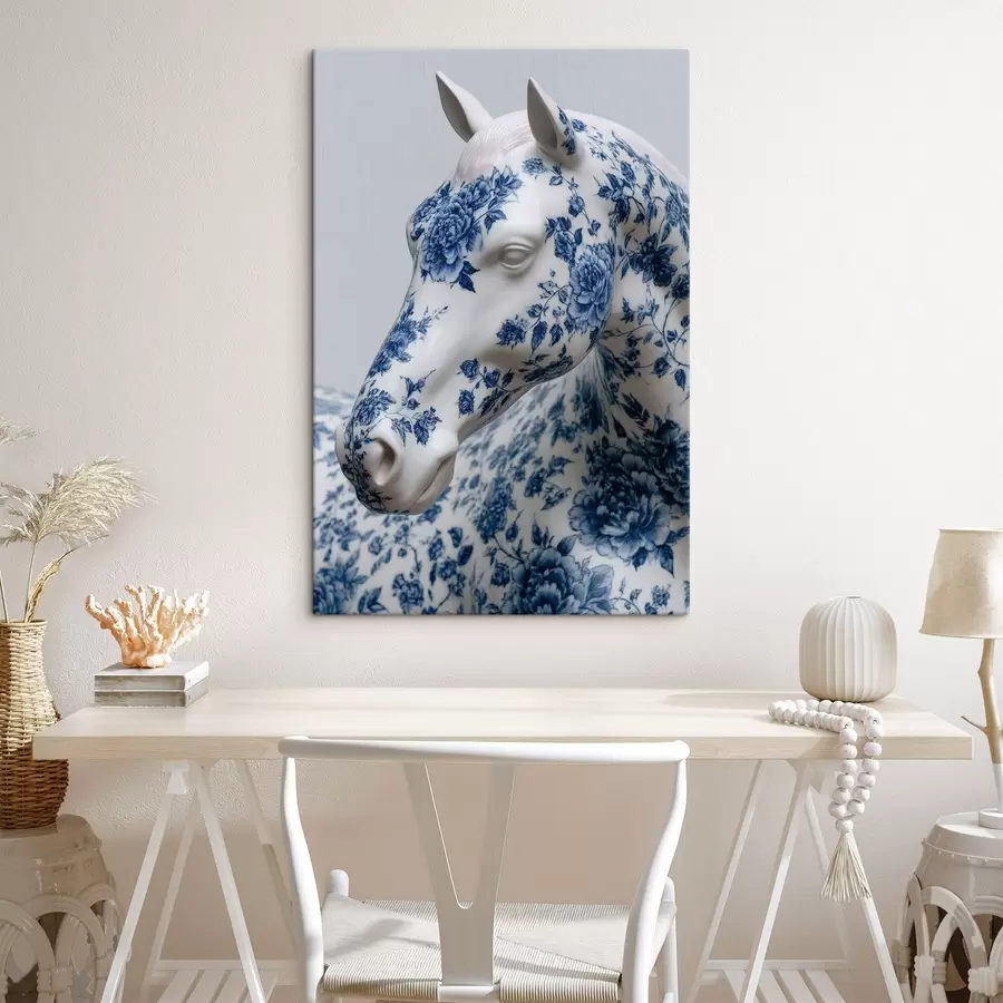 wall murals Porcelain horse with blue flowers print s44789
