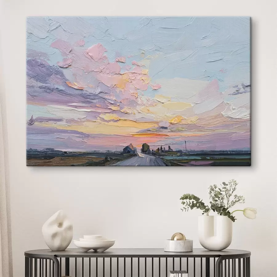 murales Paisajes campestres al óleo dibujo, puesta de sol s44794