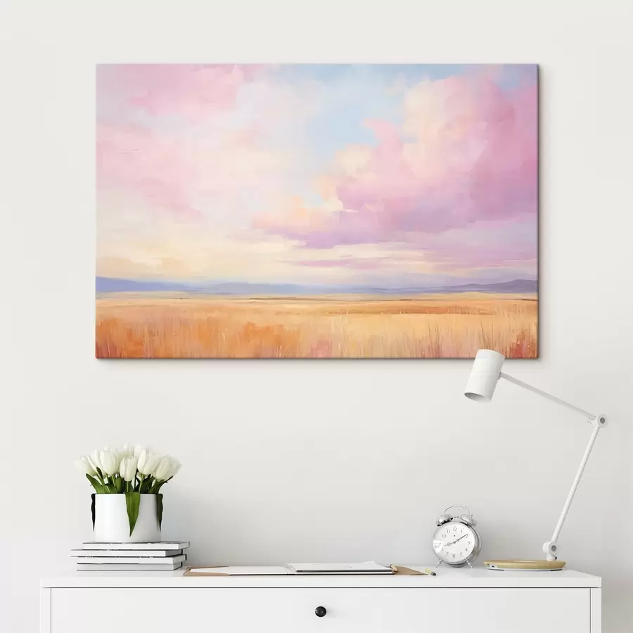 wall murals Pink sky over a field s44810