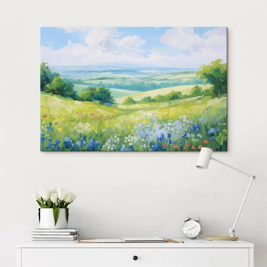 wall murals Flowering hill with summer view s44813
