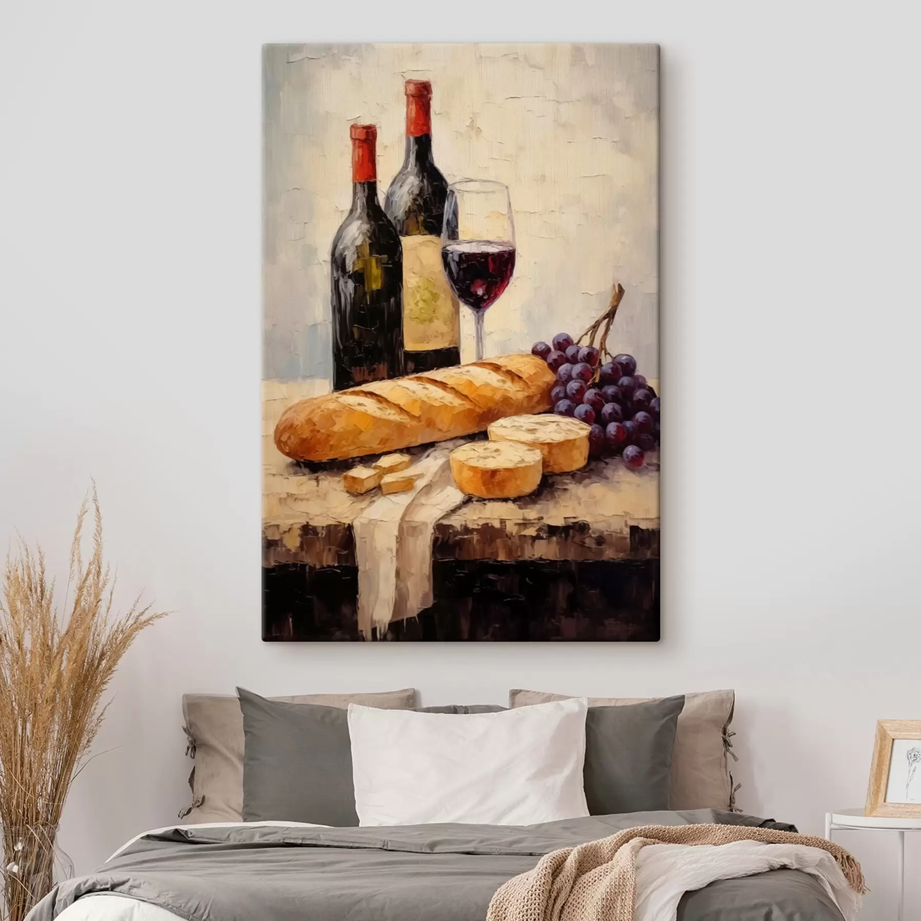 wall murals Wine, baguette and grapes s44815